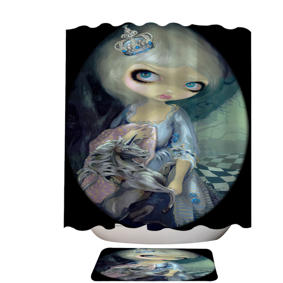 Alice Fairytale Painting Looking Glass White Queen Shower Curtain