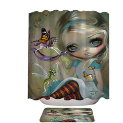 Alice Fairytale Painting Looking Glass Insects Shower Curtain