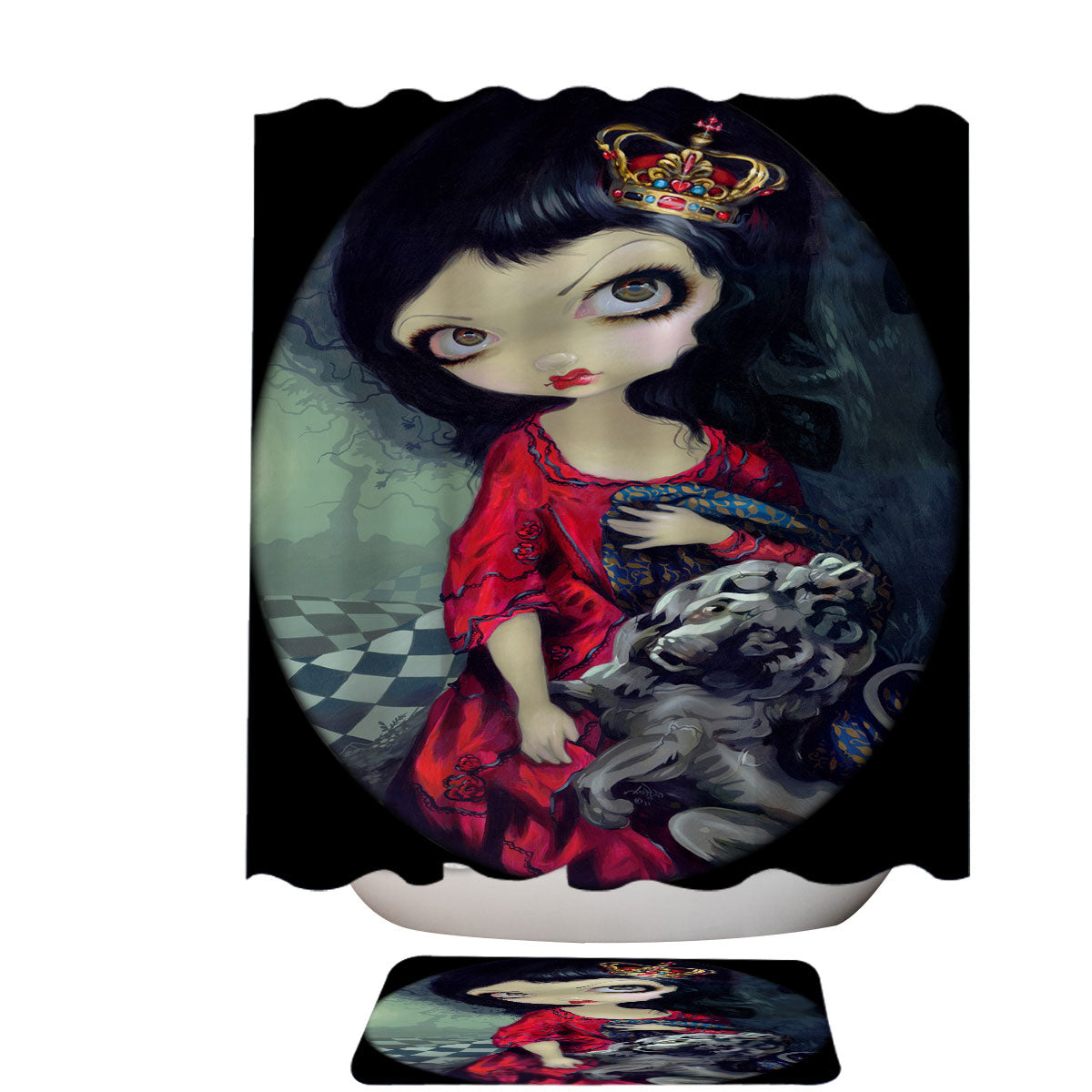Alice Fairytale Painting Looking Glass Red Queen Shower Curtain