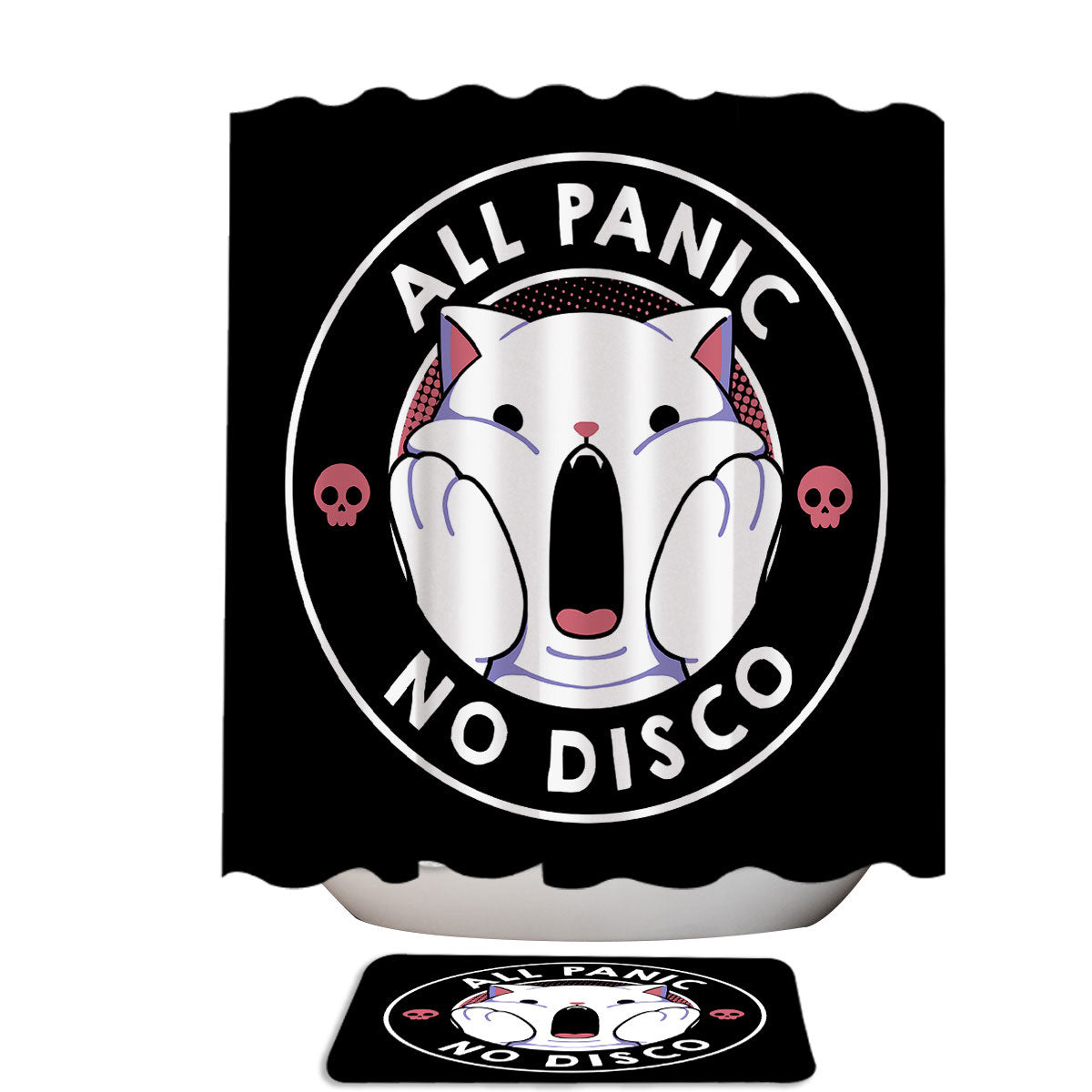 All Panic No Disco Funny Cat Quote Shower Curtain
