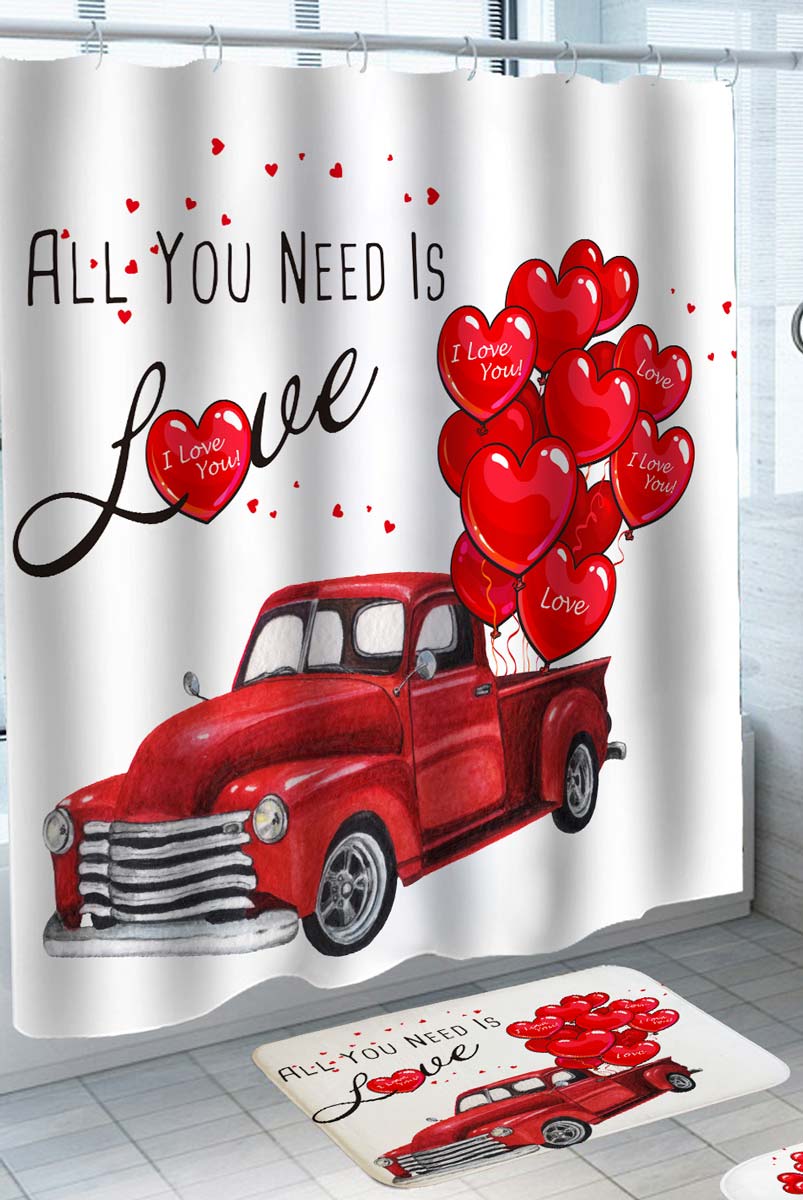 All You Need Is Love Heart Balloons Truck Shower Curtain