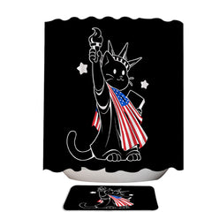 American Flag Liberty Statue Cat Shower Curtain