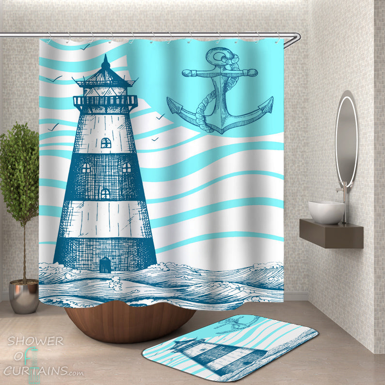Anchor And Lighthouse Shower Curtain