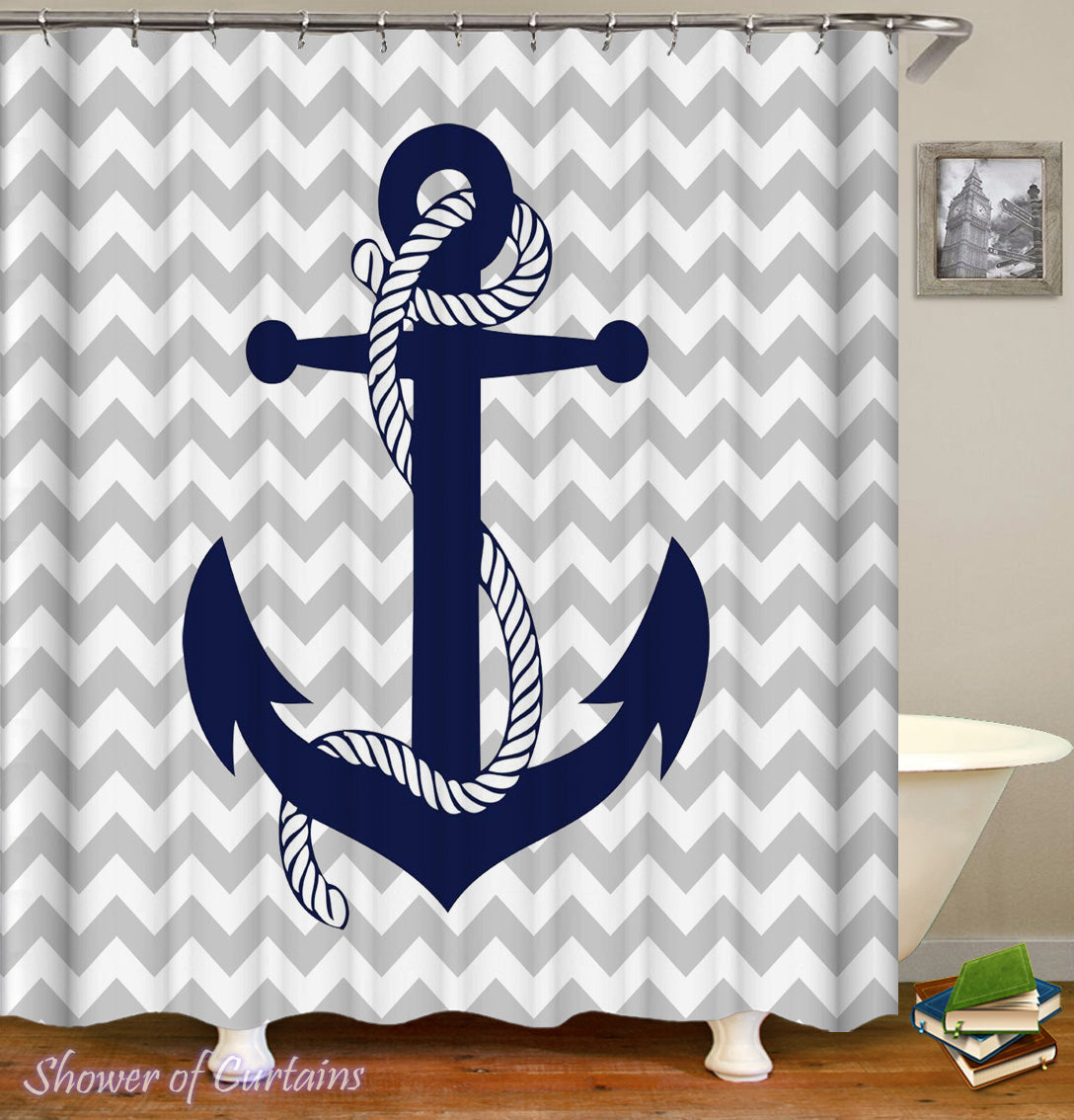 Anchor Wavy Background Shower Curtain