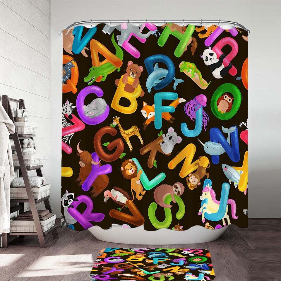 Animal Alphabet Mix for Kids Shower Curtain