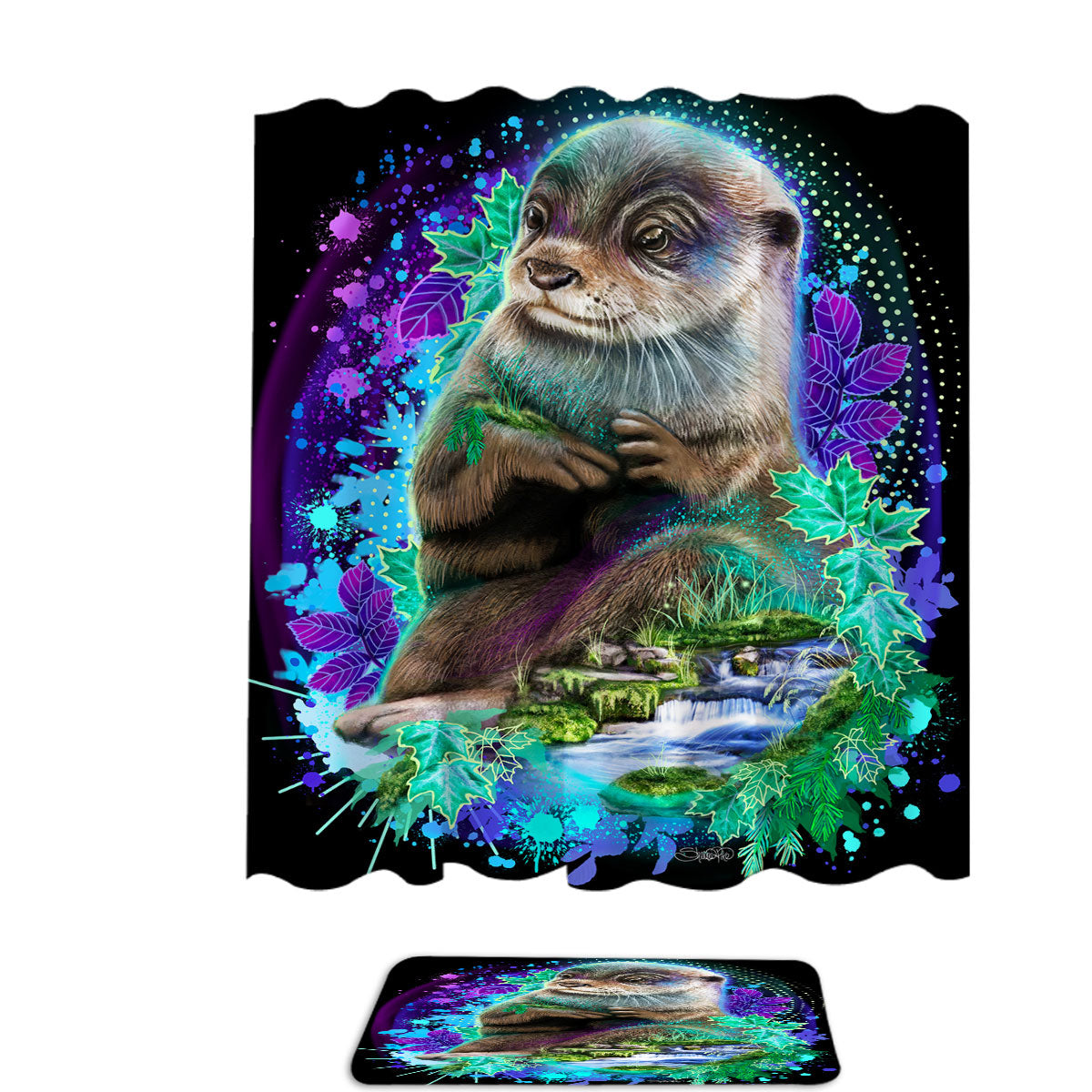 Animal Art Waterfall Otter Spirit Shower Curtain
