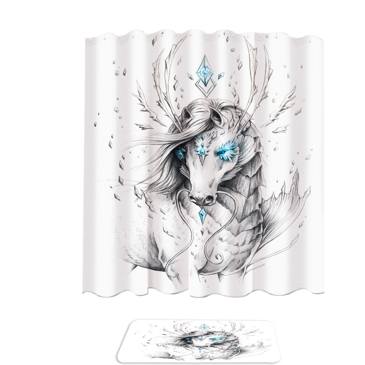 Animal Drawings Royal Sea Horse Shower Curtain