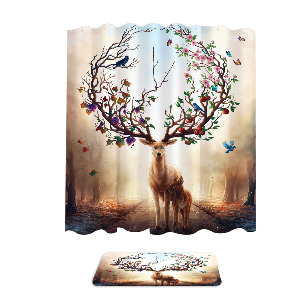 Animal Painting Seasons Change Deer Shower Curtain