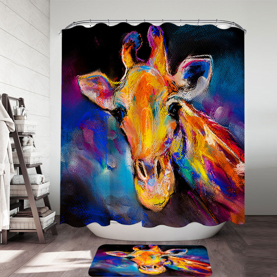 Animal Art Painting Giraffe Shower Curtain