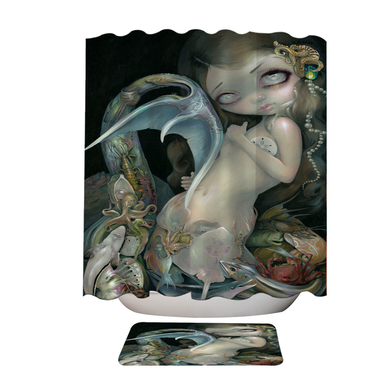 Arcimboldo Mermaid and Marine Life Shower Curtain