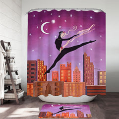 Art Deco Leap Night City Dancing Painting Shower Curtain