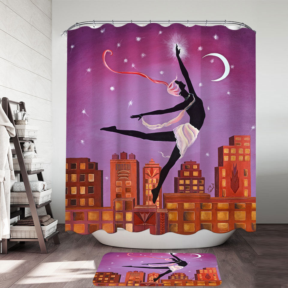 Art Deco Arabesque Night City Dancing Painting Shower Curtain
