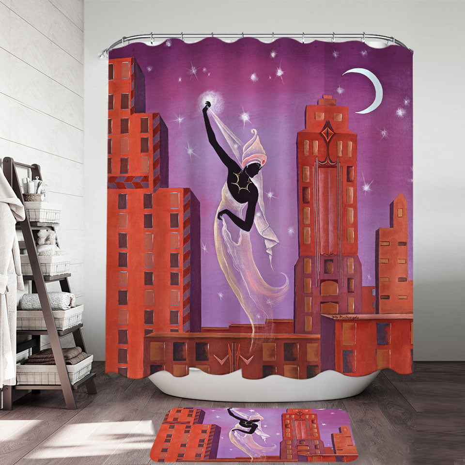 Art Deco Scarf Night City Dancing Painting Shower Curtain
