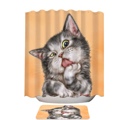 Art Drawing Cats Beautiful Licking Grey Kitten Shower Curtain