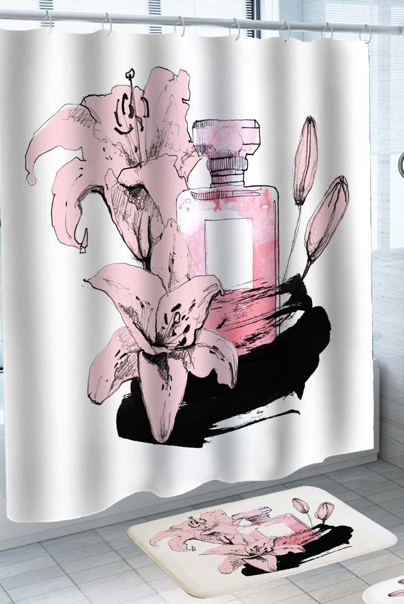 Art Drawing Hibiscus Women Perfume Shower Curtain