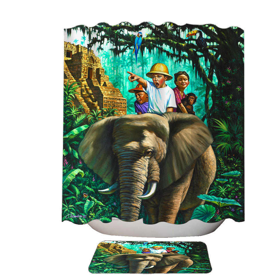Art Painted Elephant Money and Jungle Kids Shower Curtain