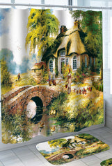 Art Painted Old Village House by the Canal Shower Curtain