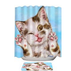 Art Painted Cats Cute Brown Spotted Kitten Shower Curtain