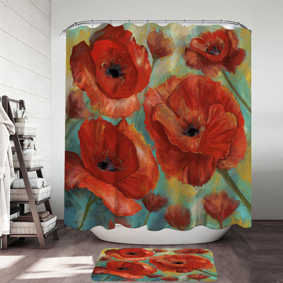 Art Painting Bold Red Poppies Shower Curtain