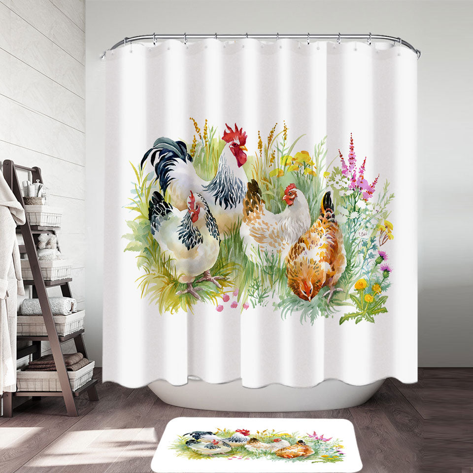 Art Painting Chickens Shower Curtain