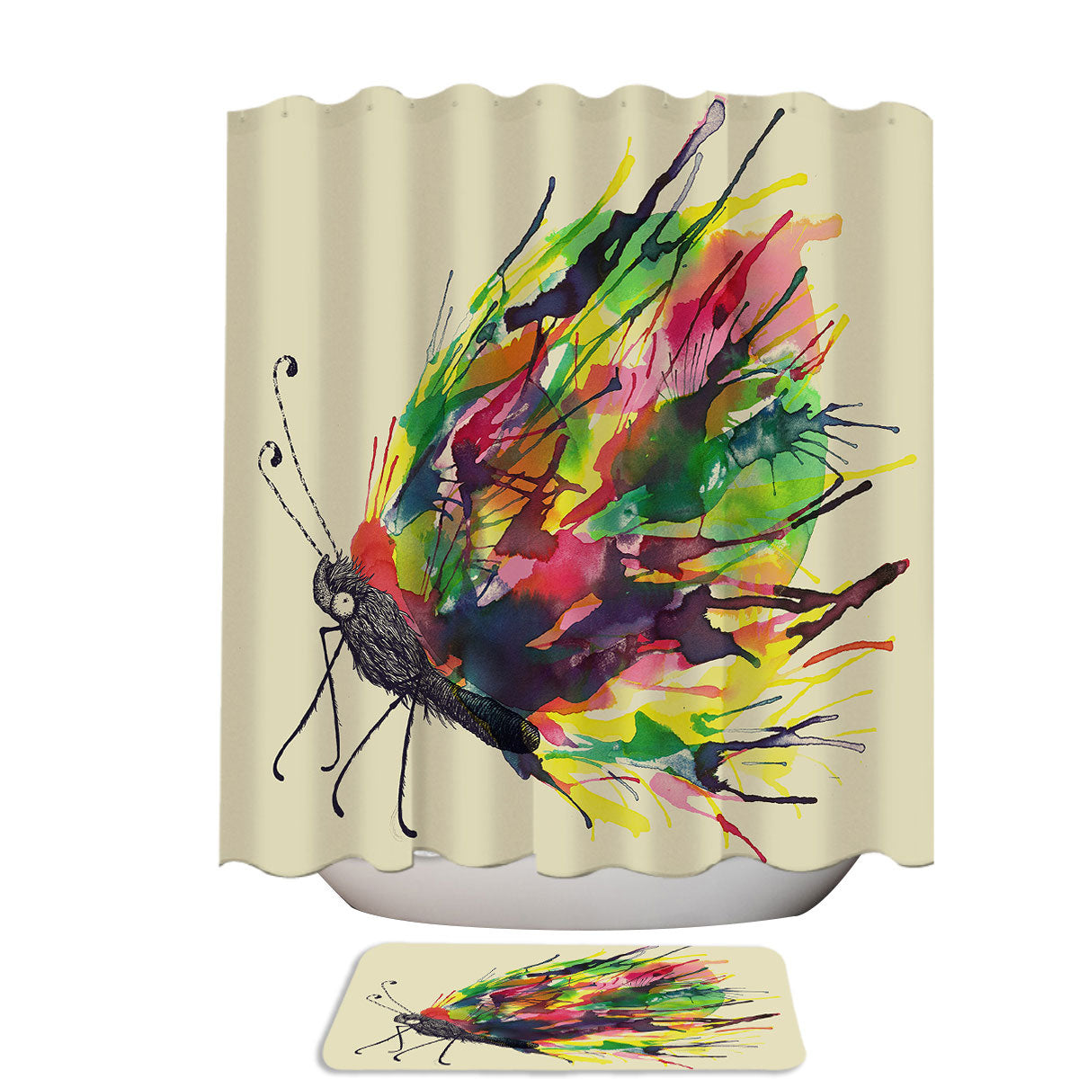 Art Painting Colorful Splash Butterfly Shower Curtain
