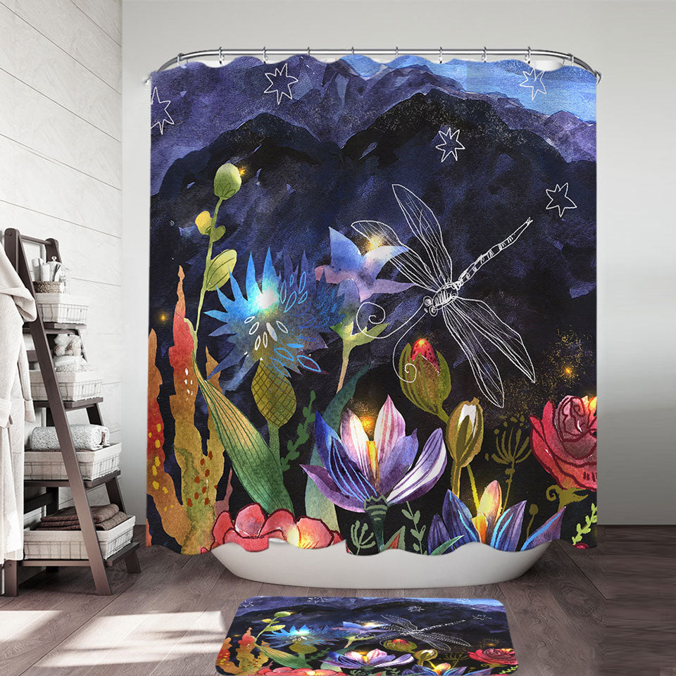 Art Painting Floral Night Shower Curtain