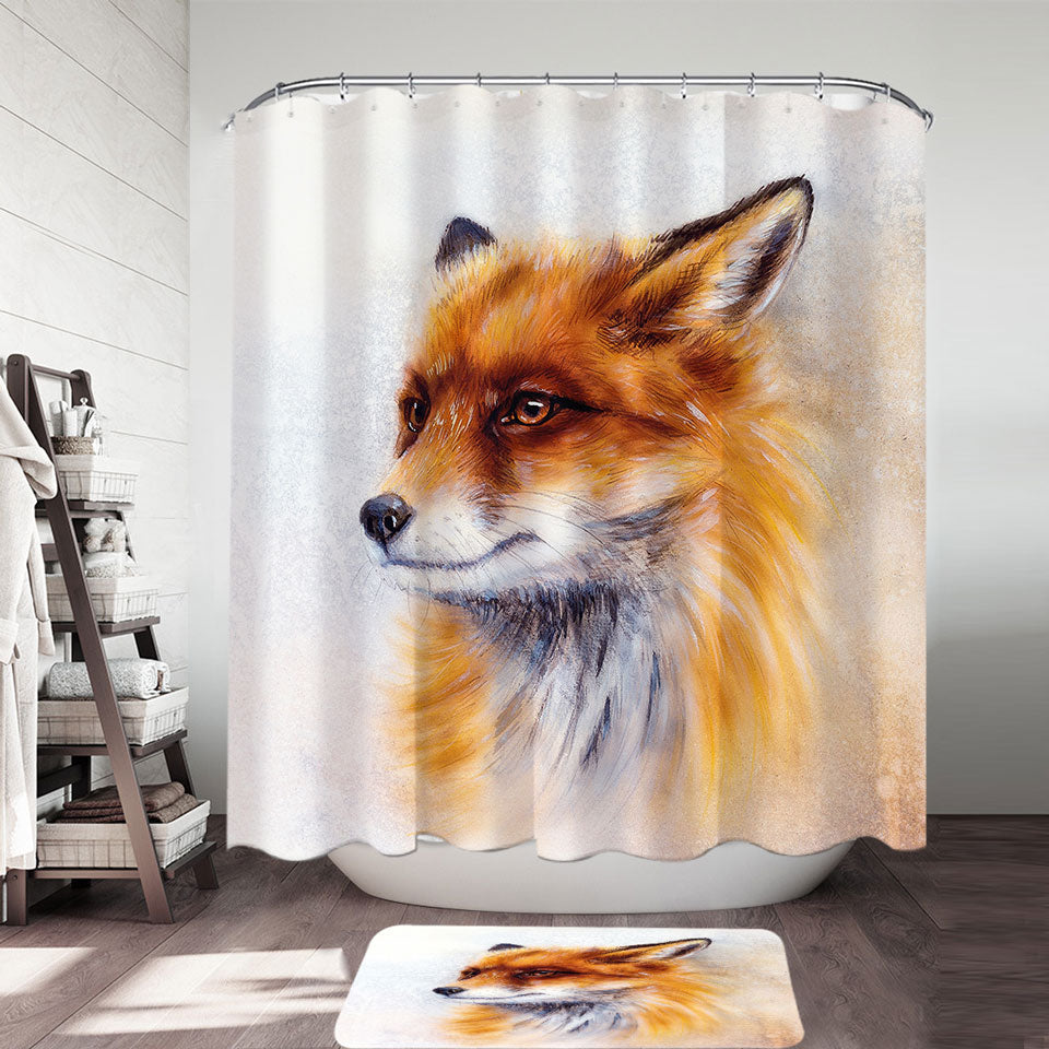 Art Painting Fox Portrait Shower Curtain