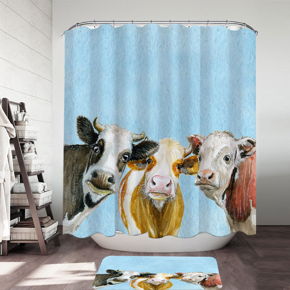Art Painting Friendly Cows Shower Curtain