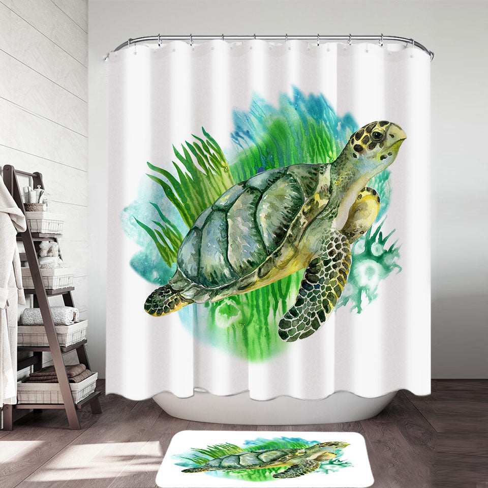 Art Painting Green Turtle Shower Curtain