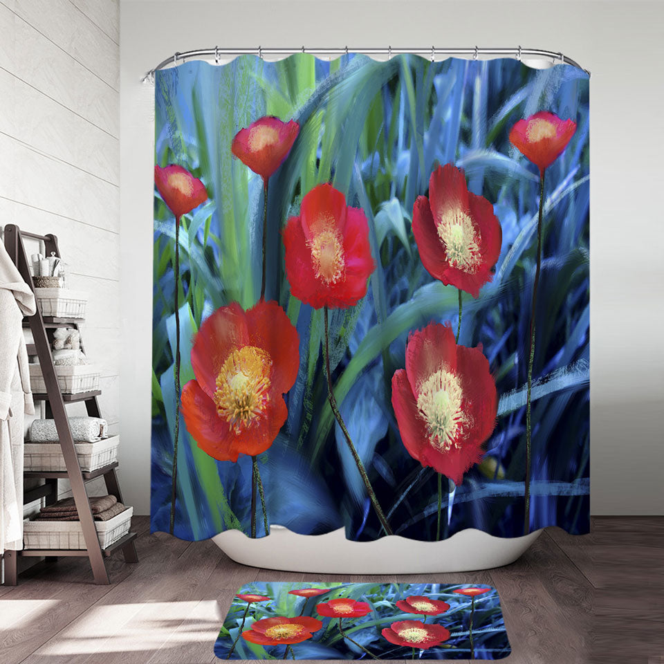 Art Painting Bright Poppies Flowers Shower Curtain