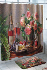 Art Painting Roses Wine and Cheese Shower Curtain