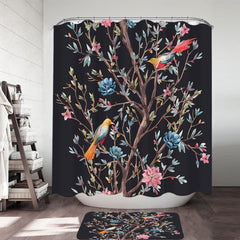 Art Painting Flowering Bird Tree Shower Curtain