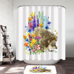 Art Painting Flowers and Cute Hedgehog Shower Curtain