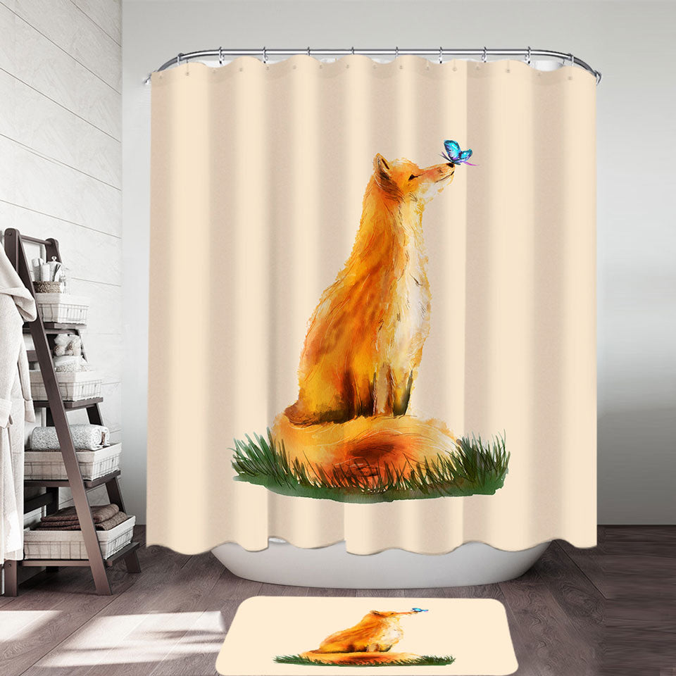 Art Painting Sweet Fox and Butterfly Shower Curtain