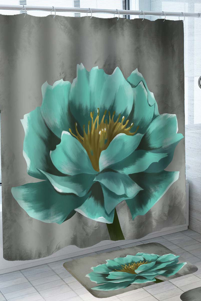 Art Painting Turquoise Flower Shower Curtain