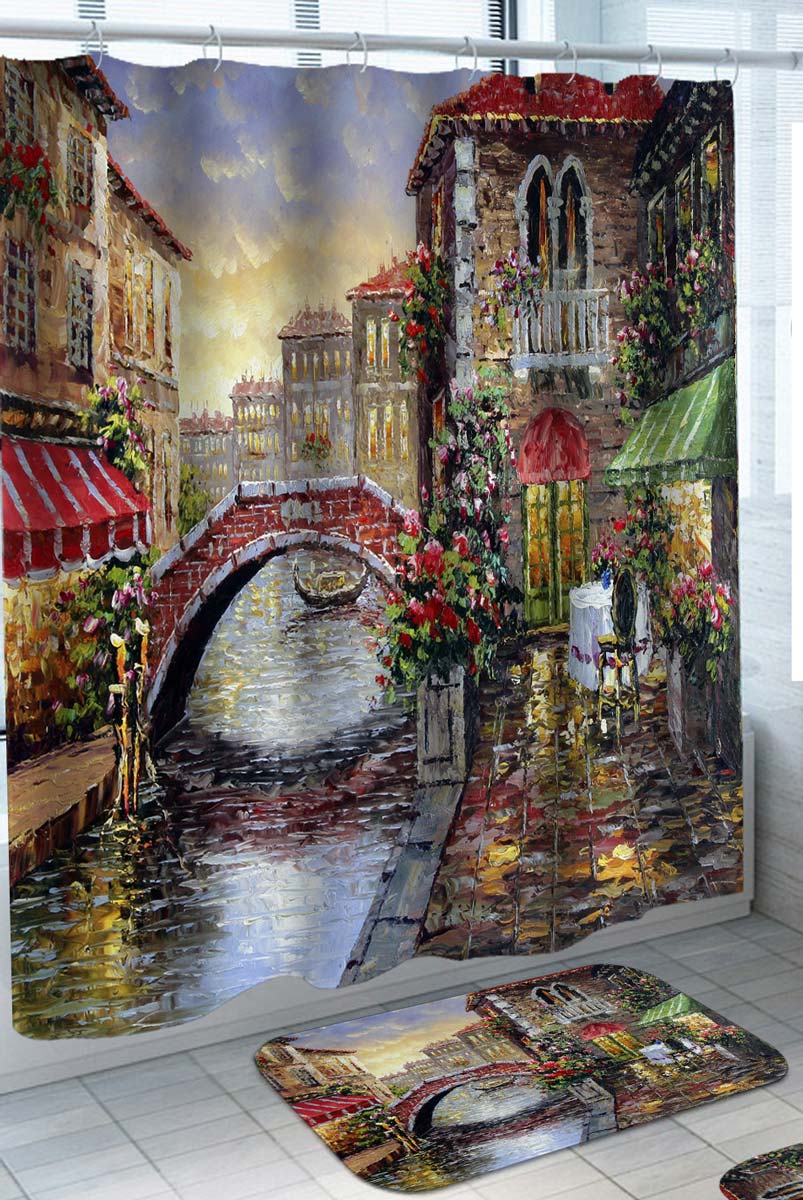 Art Painting Venice City Canal and Bridge Shower Curtain