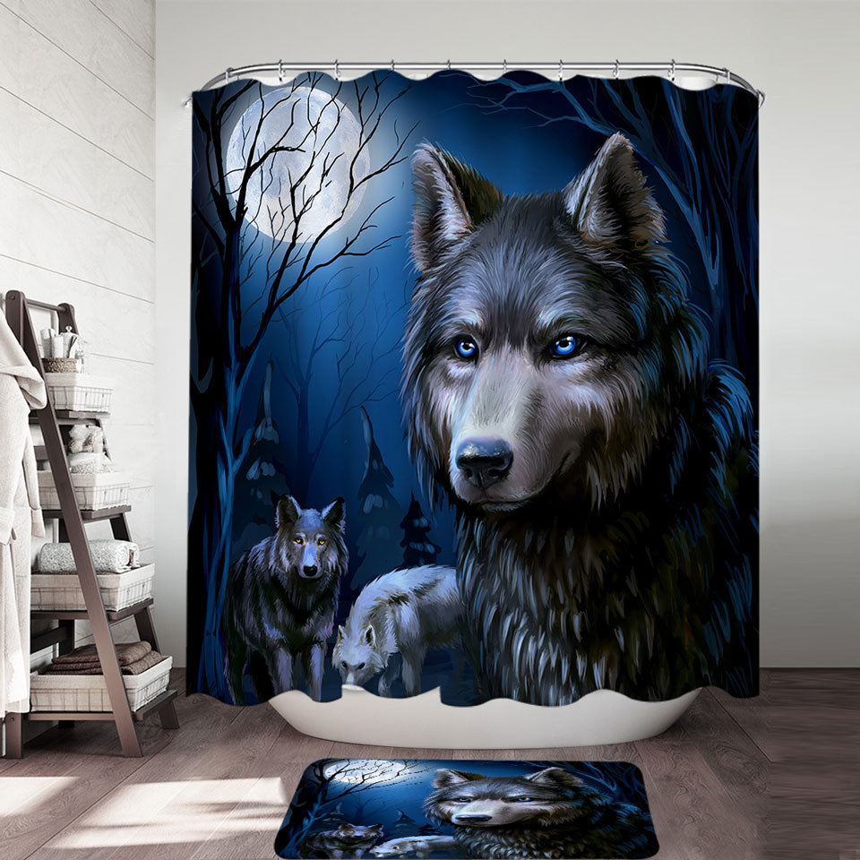 Art Painting Wolves Night Shower Curtain