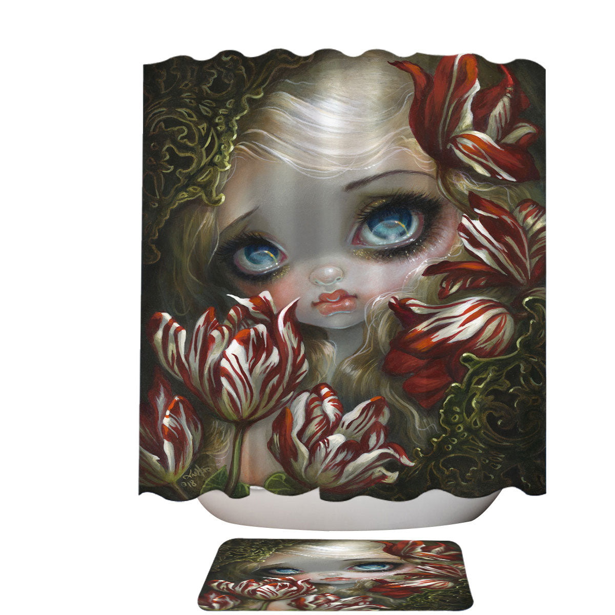 Art Painting the Language of Flowers Tulips Girl Shower Curtain