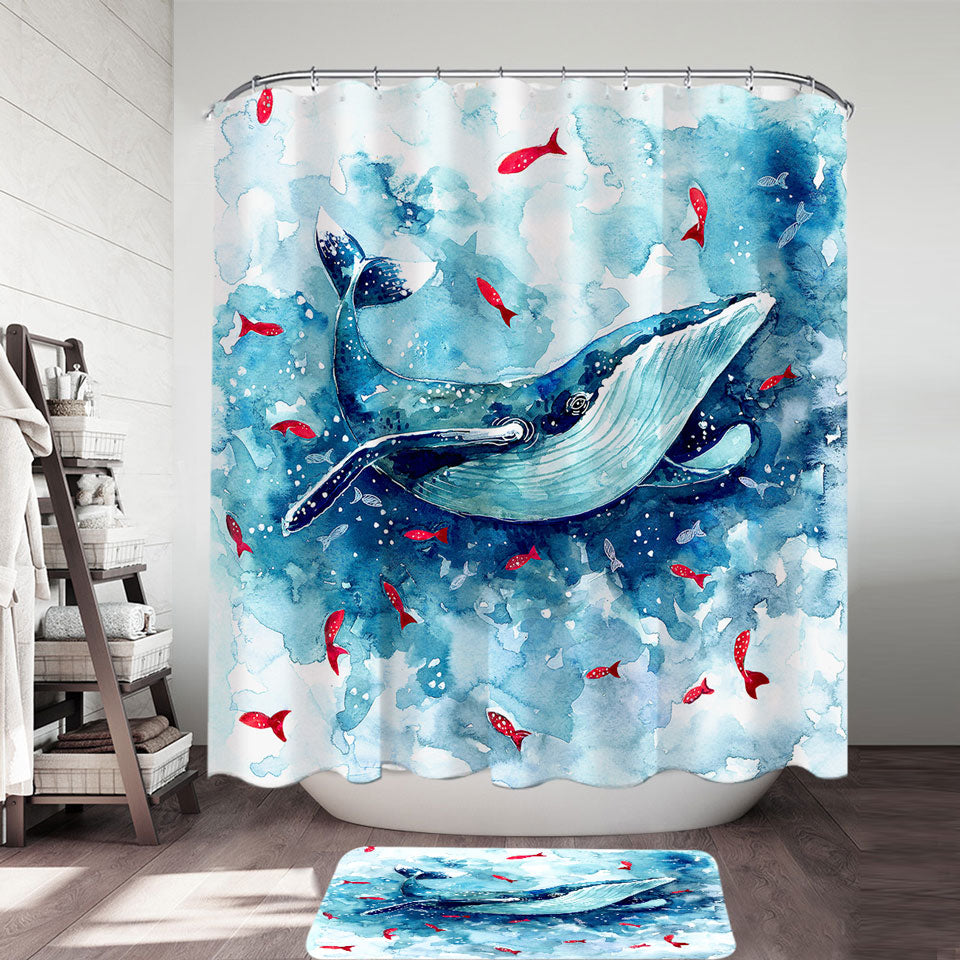 Art Painting Fish and Whale Shower Curtain