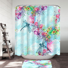 Art Painting Flowers and Dragonflies Shower Curtain
