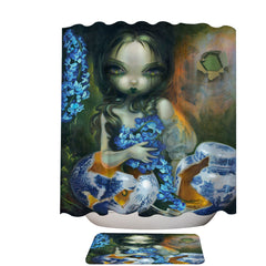 Art Painting Woman with Hyacinth Blue Flowers Shower Curtain