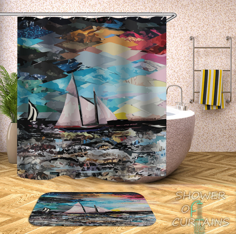 Art Painting Sailboat Shower Curtain