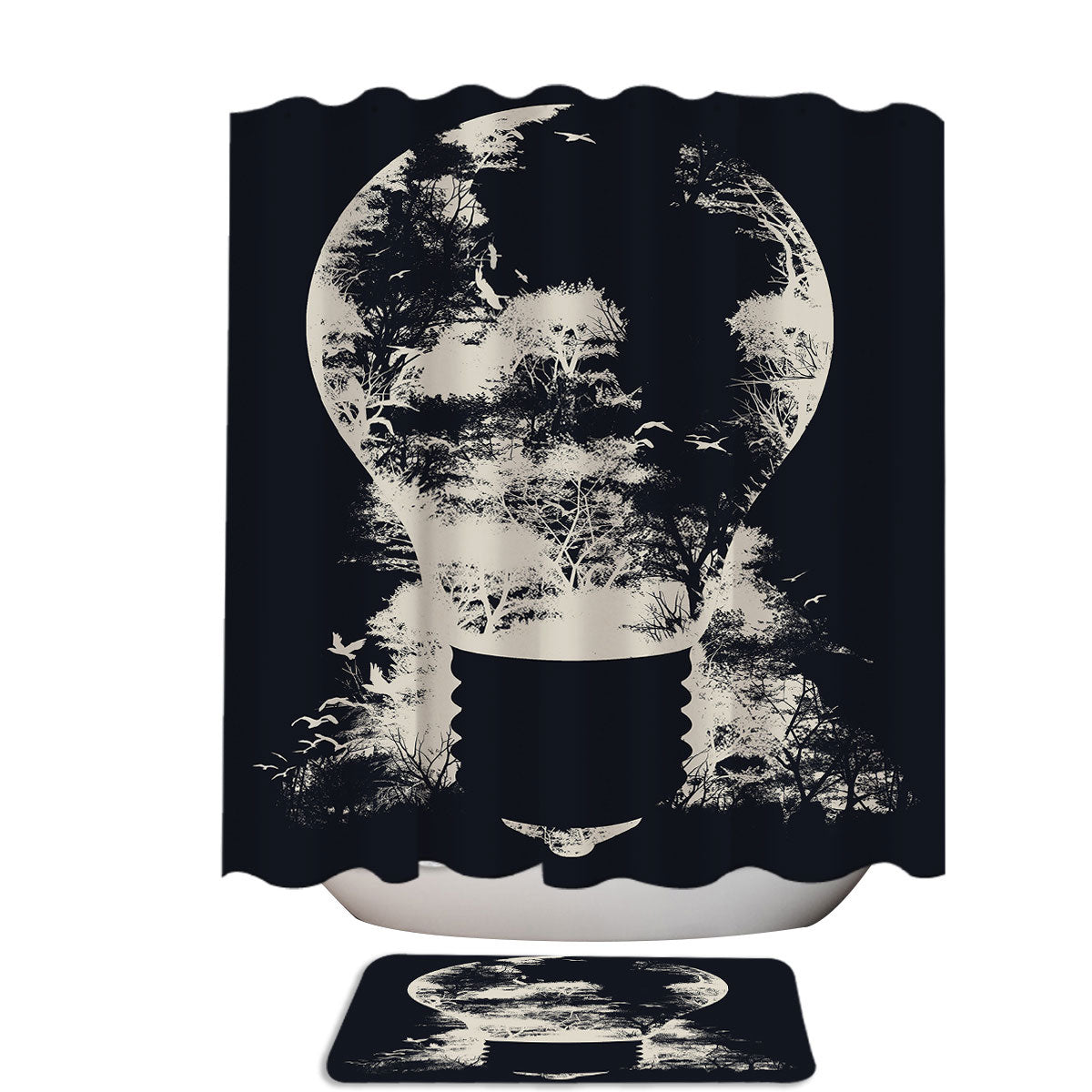 Artistic Black Light Bulb Forest Shower Curtain