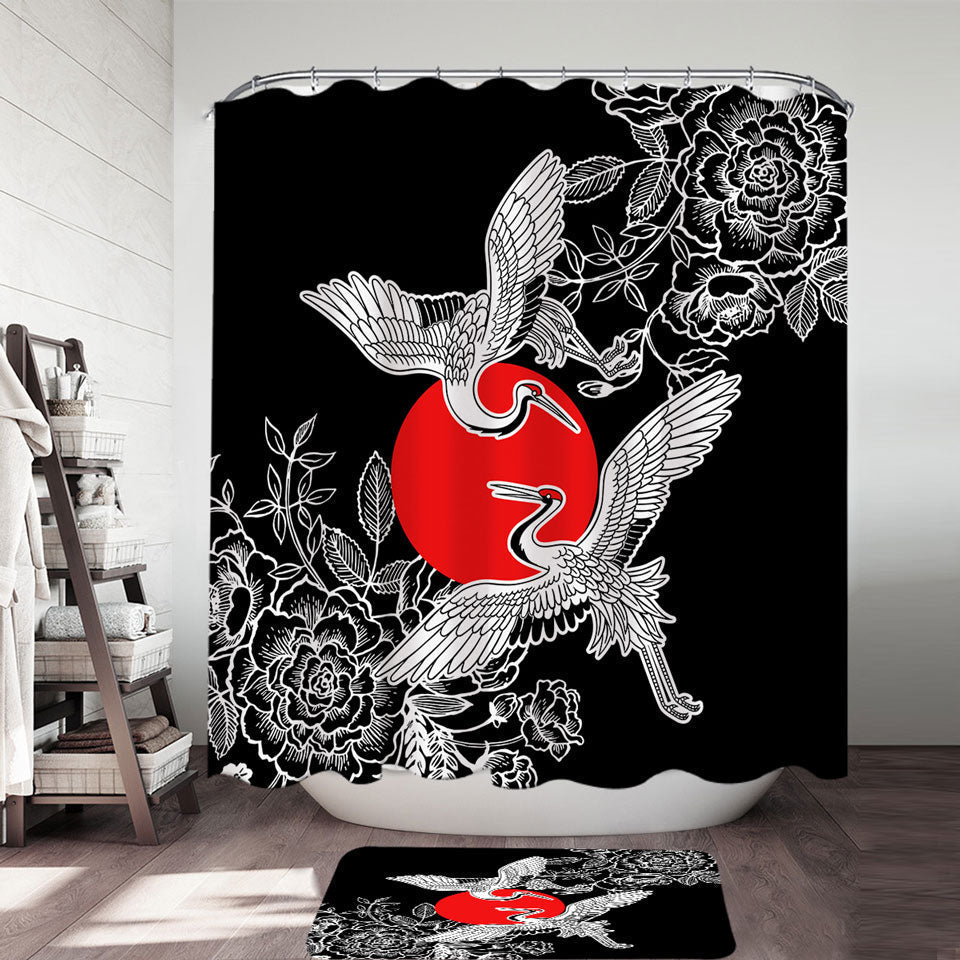 Artistic Flowers and Storks Shower Curtain