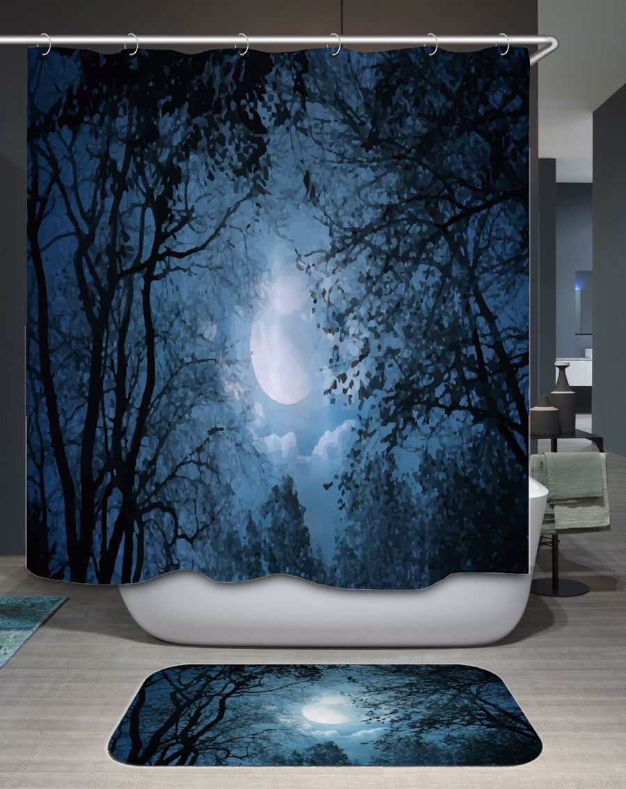 Artistic Moonlight Forest Shower Curtain