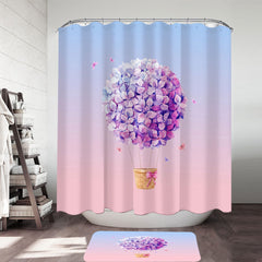 Artistic Purple Flowers Hot Air Balloon Shower Curtain