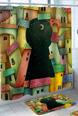 Artistic Moon Night Keyhole in Old Village Shower Curtain