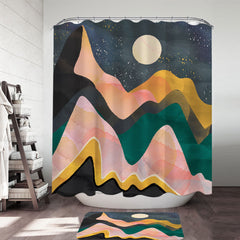 Artistic Mountains under a Full Moon Shower Curtain
