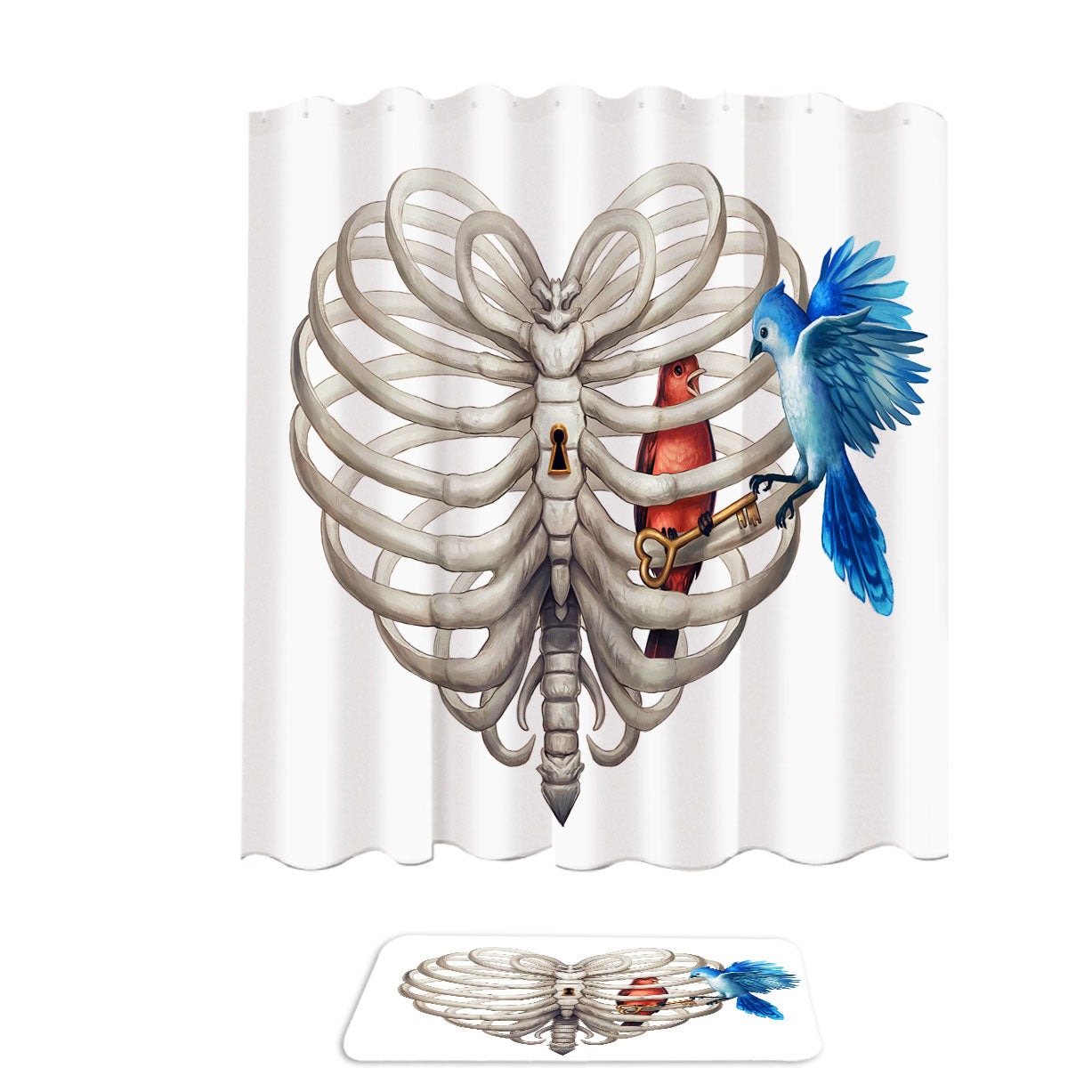 Artistic Birds Heart Cage Shower Curtain