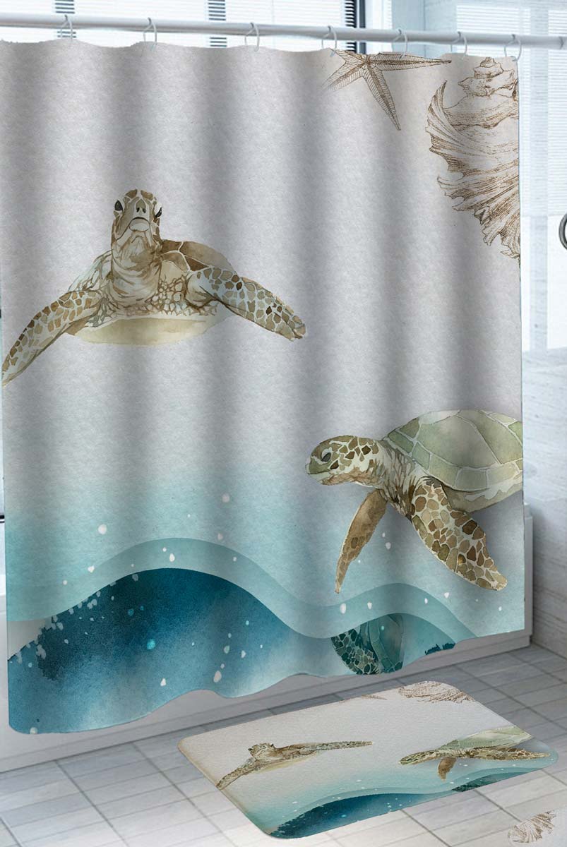 Artistic Delicate Ocean with Two Turtles Shower Curtain